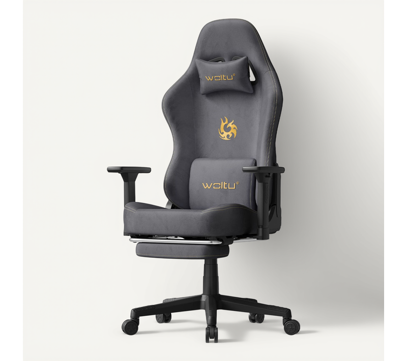Chaise Gaming, Chaise Bureau Ergonomique,Repose-pieds Rétractable, En Imitation Daim Respirant,Gris