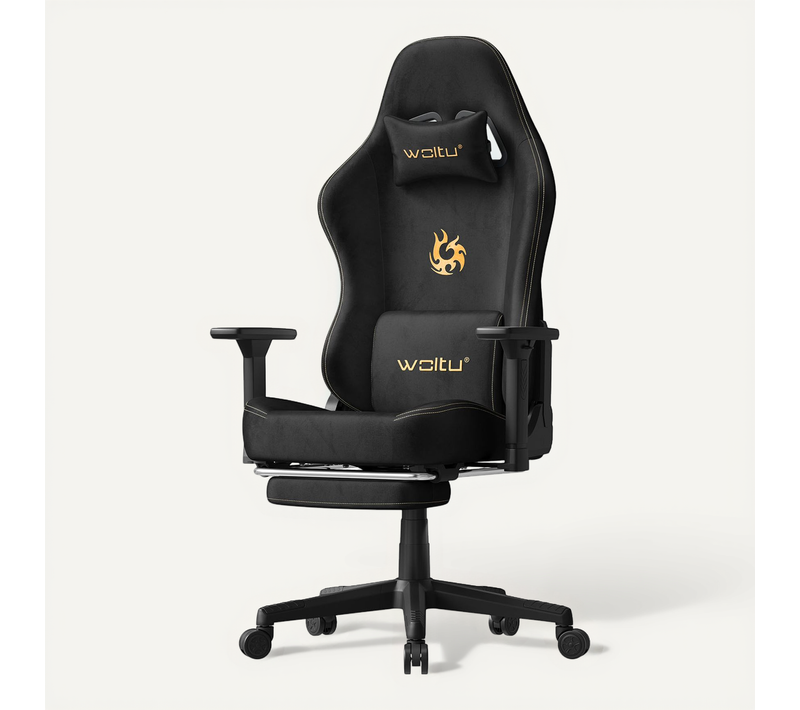 Chaise Gaming, Chaise Bureau Ergonomique,Repose-Pieds Rétractable, En Imitation Daim Respirant,Noir