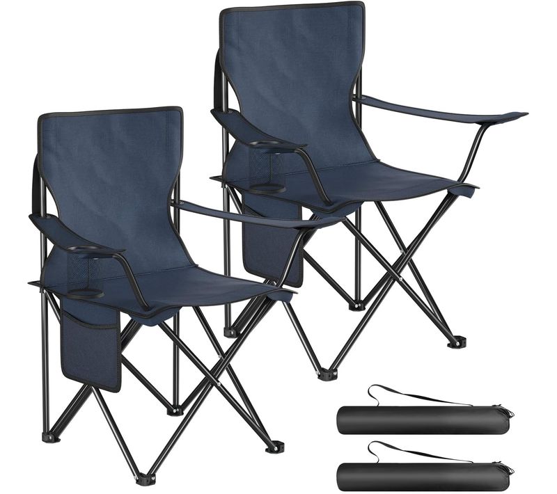 2 X Chaises De Camping, Chaises Pliables Portables Avec Porte-gobelet Et Poche Latérale,bleu Marine