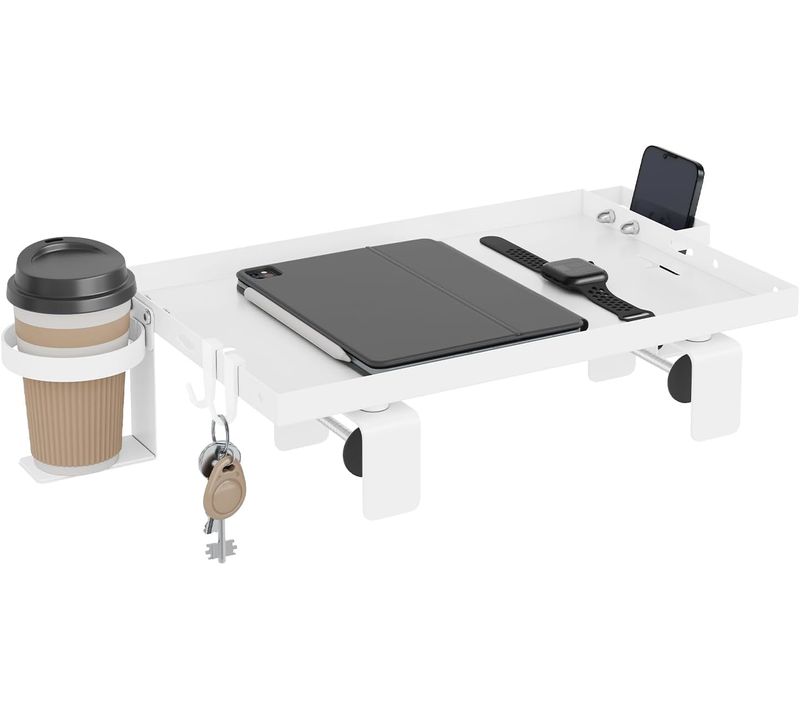 Table De Chevet Suspendue En Acier, Avec Guide-câbles, Support Téléphone Portable, 47x25 Cm, Blanc