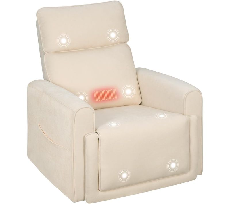 Fauteuil De Massage électrique, Avec Repose-pied, Poches Latérales Et Port USB, En Chenille, Beige