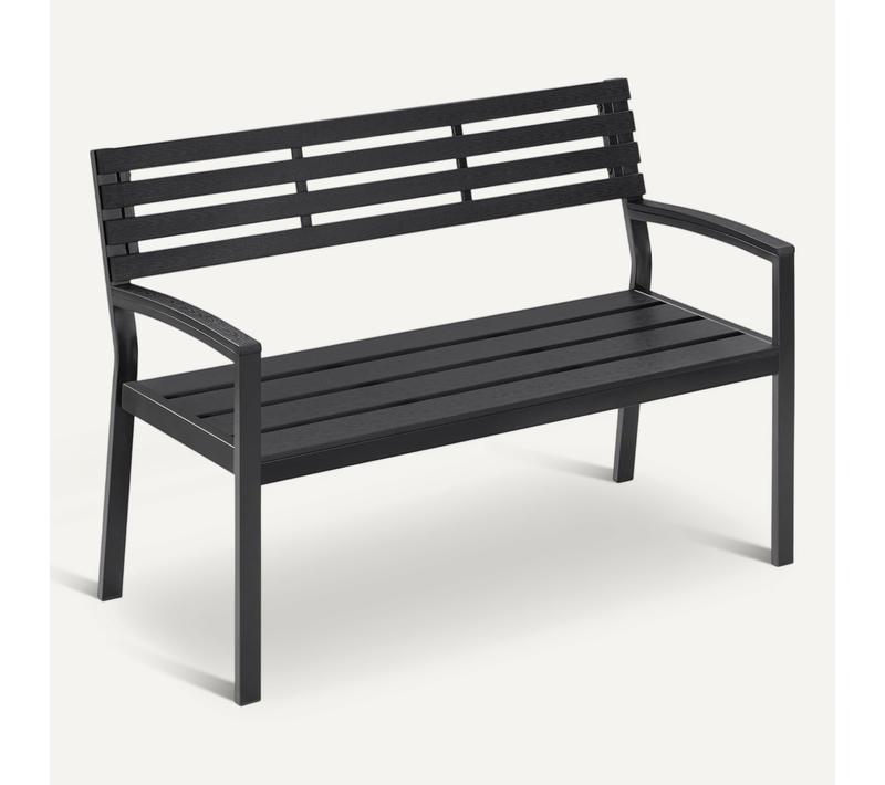 Banc De Jardin,Banquette Extérieure Pour 2-3 Pers.,Cadre En Métal,115x55x85cm,Charge De 280kg,Noir