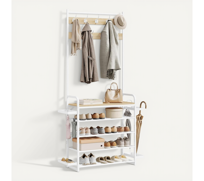 Penderie, Portant à Vêtements Avec étagère à Chaussures, Panneau En Bois Composé, 80x30x190cm,blanc