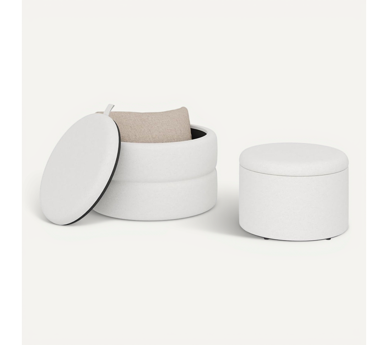 Ensemble De 2 Tabourets De Rangement Pliables 3 En 1, Avec Couvercle Amovible, En Velours, Blanc