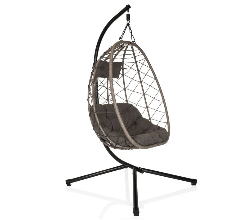 Fauteuil Suspendu Cocova Tissu, Rotin Pe, Fer Noir/gris