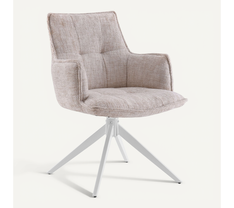 Chaise De Salle à Manger Tavaro Tissu Beige Accoudoirs Compris