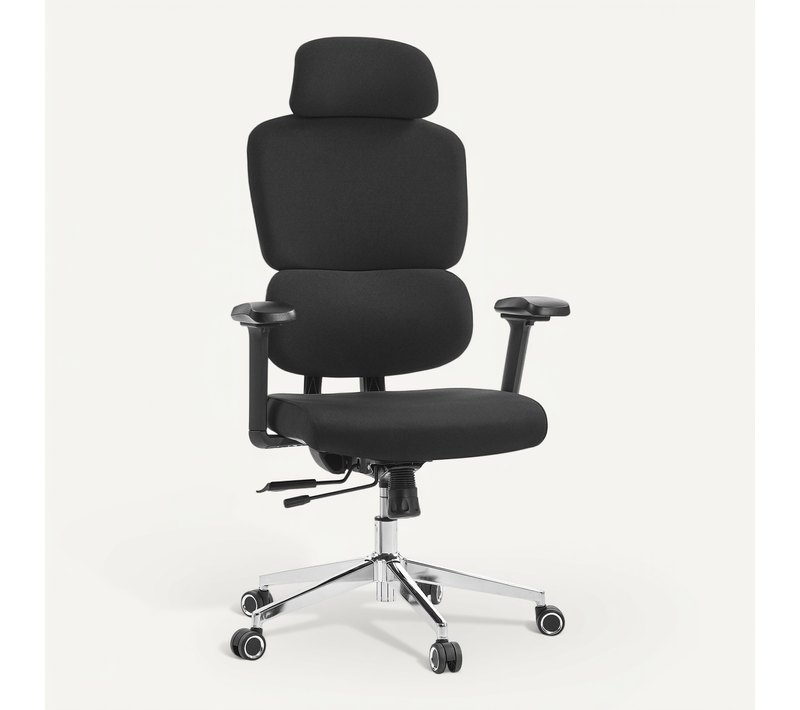 Fauteuil De Bureau Ergomy F 2 Tissu Noir Avec Accoudoirs (réglables En Hauteur)