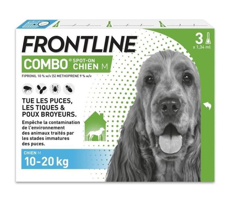 3 Pipettes Antiparasitaires Combo Chien - 10 à 20 Kg - Puces, Tiques, Poux Broyeurs