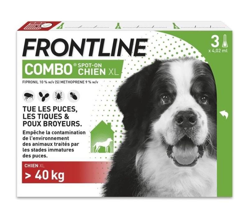 3 Pipettes Antiparasitaires Combo Chien > 40 Kg - Puces, Tiques, Poux Broyeurs