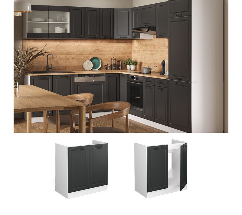 Meuble Bas Sous-évier R-line 37236 Anthracite Campagne 80cm Sans Pt