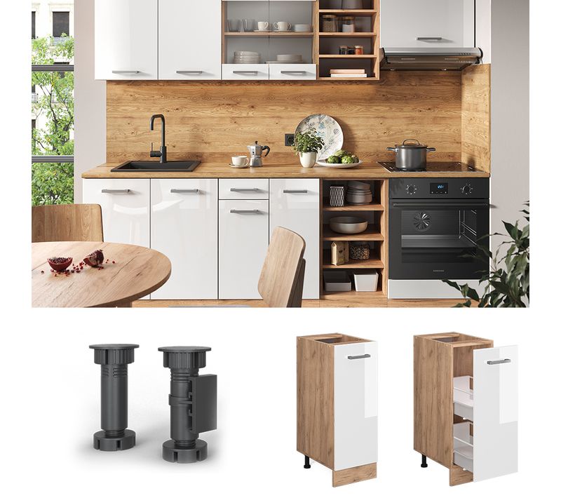 Meuble De Cuisine R-line 37485 Blanc Haute Brillance 30cm Sans Pt