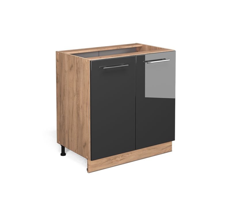 Meuble Bas De Cuisine Fame-line 38329 Anthracite Haute Brillance 80cm Avec Étagère, Sans Pt