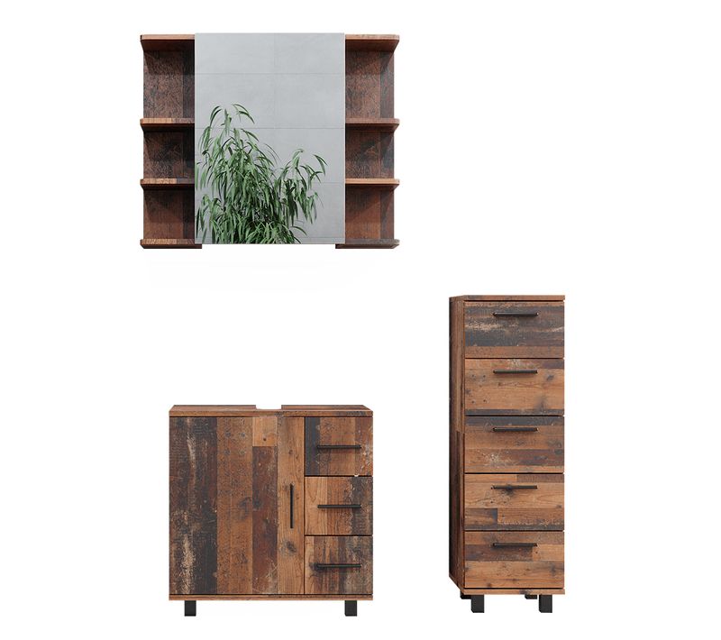 Ensemble Meubles Bain Ilias, Chêne Rustique, 3 Pièces