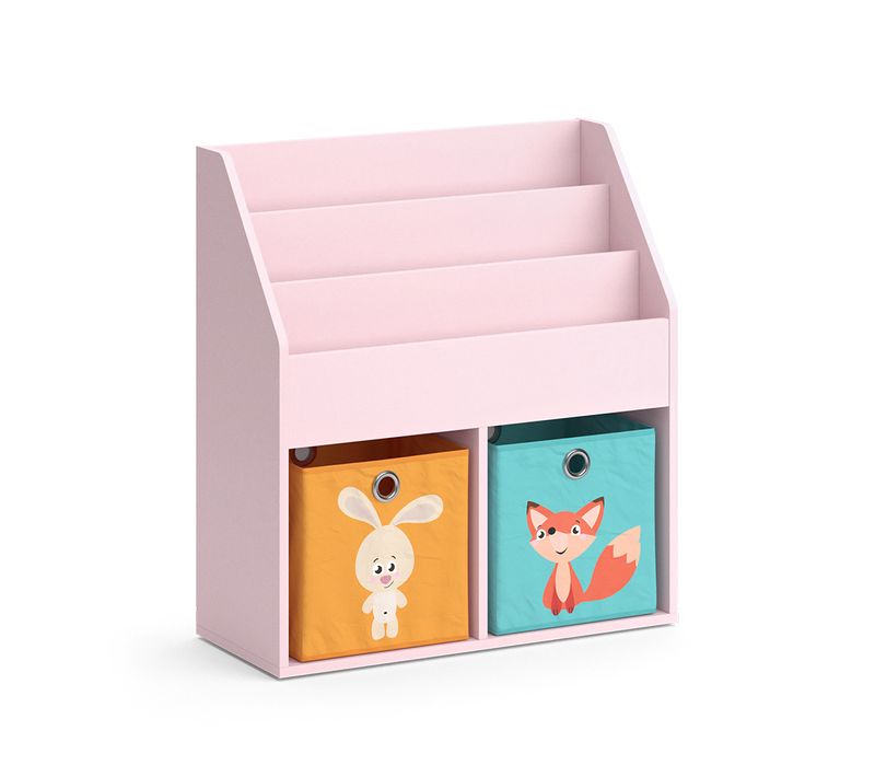 Bibliothèque Enfant Luigi 40767 Rose 72x79cm Avec 2 Boîtes Pliantes (renard, Lapin)