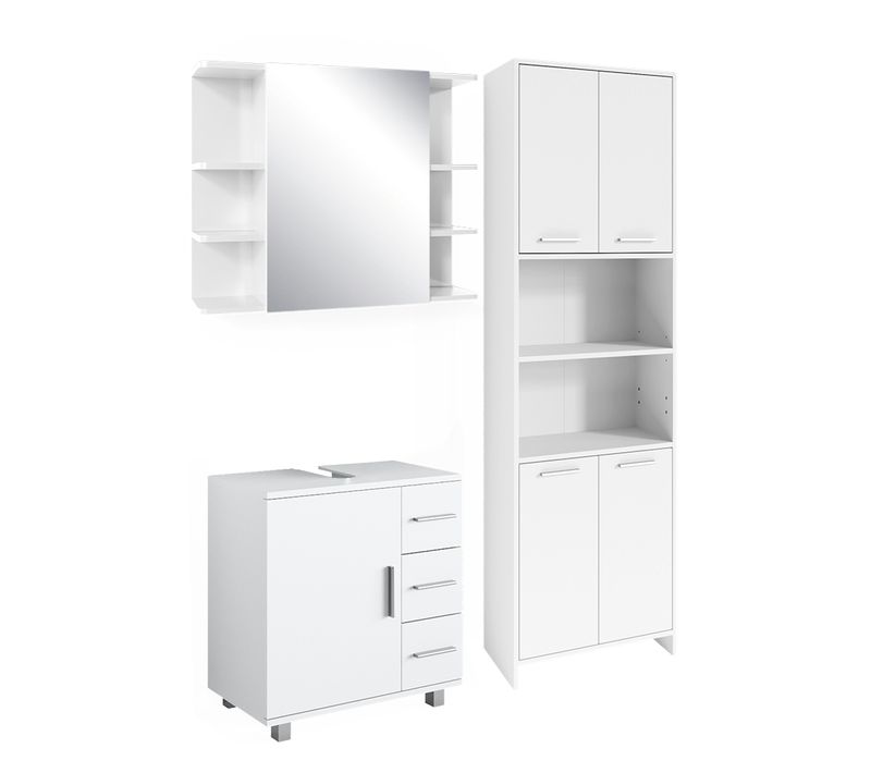 Meubles Bain Maris 41640 Blanc 3 Pièces Avec Armoire Haute, Toilette Et Sous Lavabo