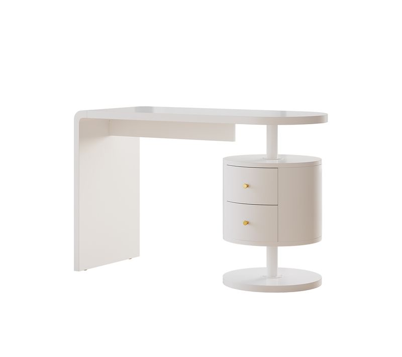 Bureau Lara 41556 Blanc Haute Brillance 120x50cm Avec 2 Tiroirs