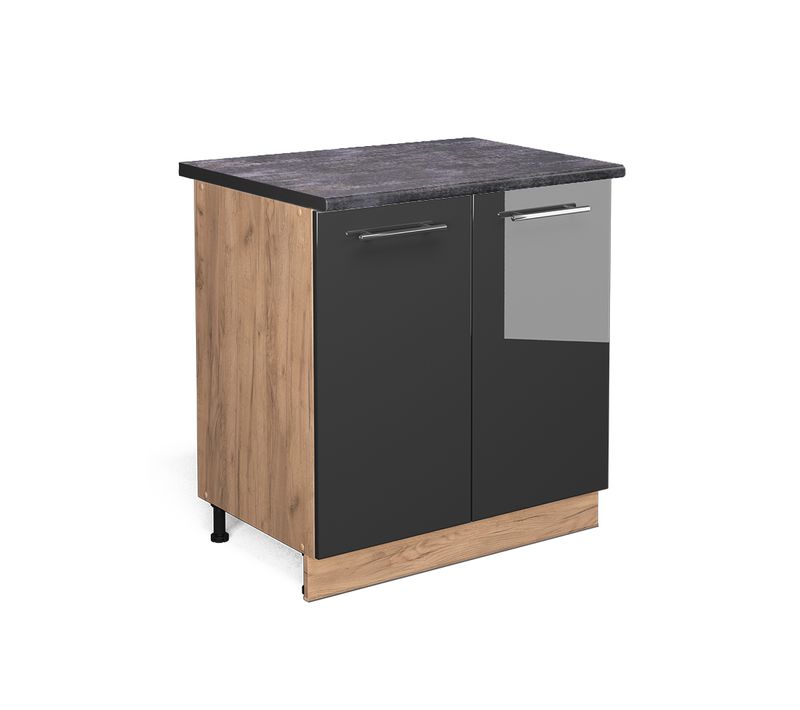 Meuble Bas De Cuisine Fame-line 45642 Anthracite Haute Brillance 80cm Avec Étagère, Pt Anthracite