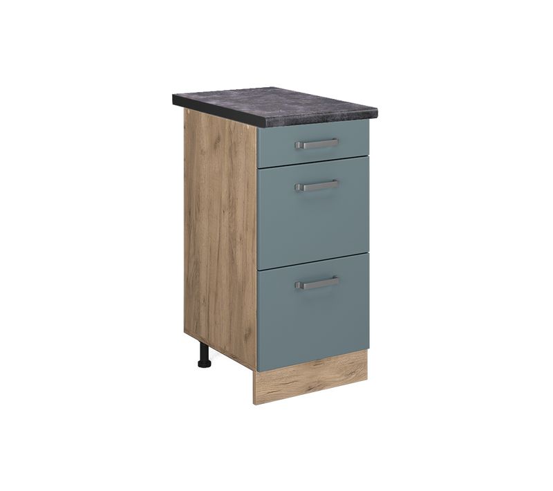 Meuble Cuisine R-line 46051 Bleu-gris 40cm Avec Tiroirs, Pt Anthracite