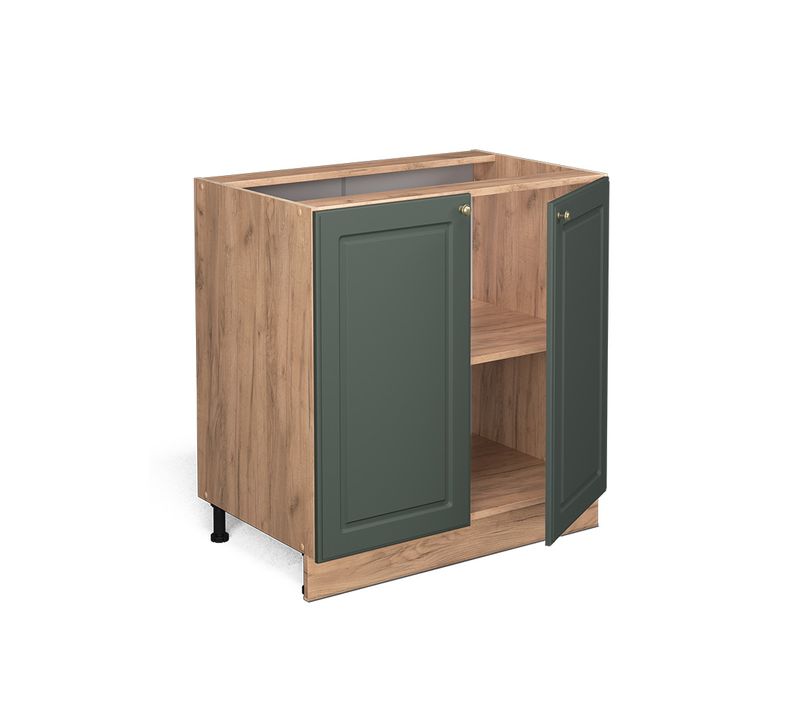 Meuble Bas De Cuisine Fame-line 46445 Vert Or Campagne 80cm Avec Étagère, Pt Chêne