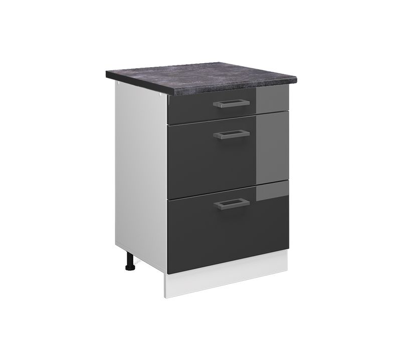 Meuble Cuisine R-line 46510 Anthracite Haute Brillance 60cm Avec Tiroirs, Pt Anthracite