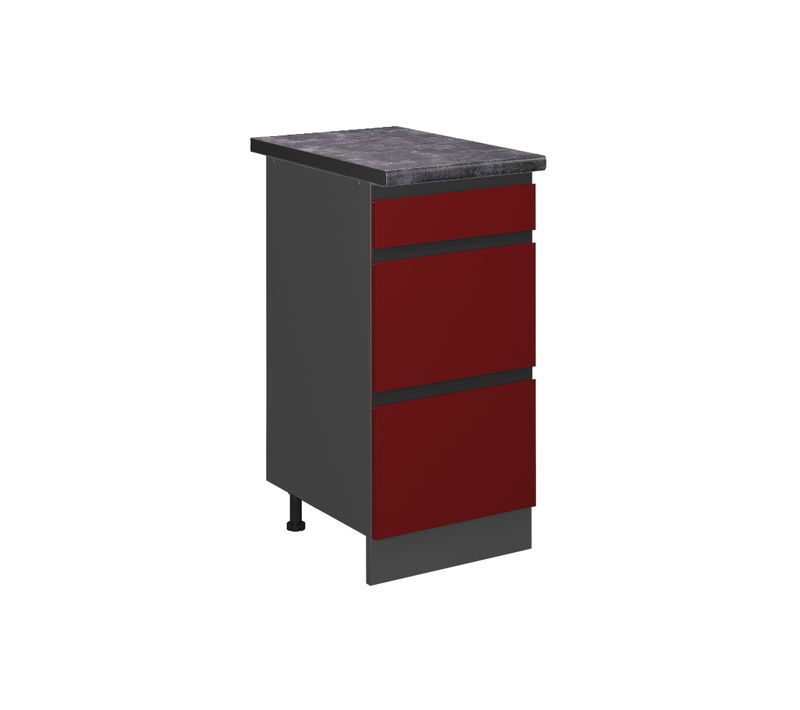 Meuble Cuisine R-line 46640 Rouge 40cm J-shape Avec Tiroirs, Pt Anthracite