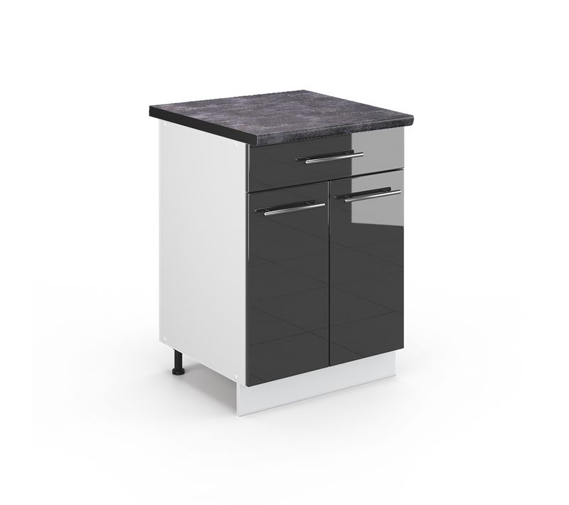 Meuble Cuisine Fame-line 46714 Anthracite Haute Brillance 60cm Avec Tiroir, Pt Anthracite