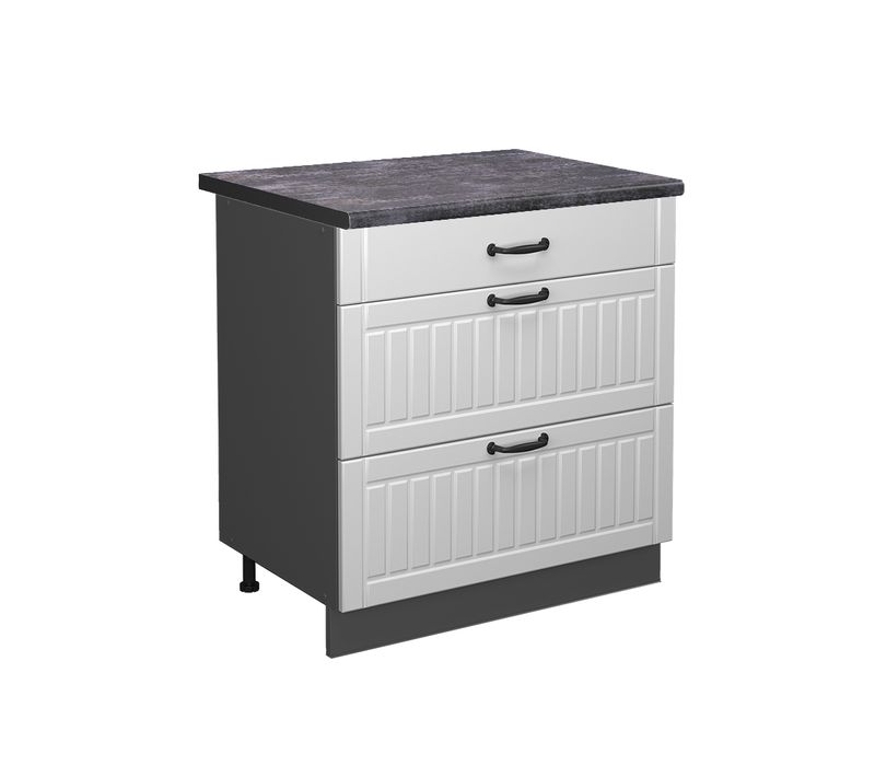 Meuble Cuisine Fame-line 46869 Blanc Campagne 80cm Avec 3 Tiroirs, Pt Anthracite