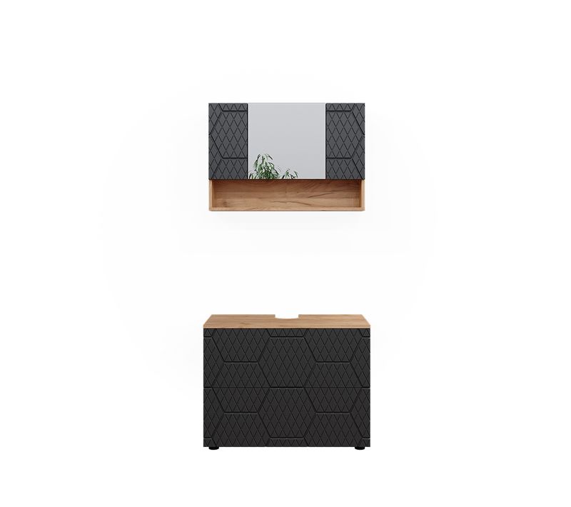 Ensemble De Meubles De Salle De Bain Irma, Anthracite Rayé, 2 Pièces