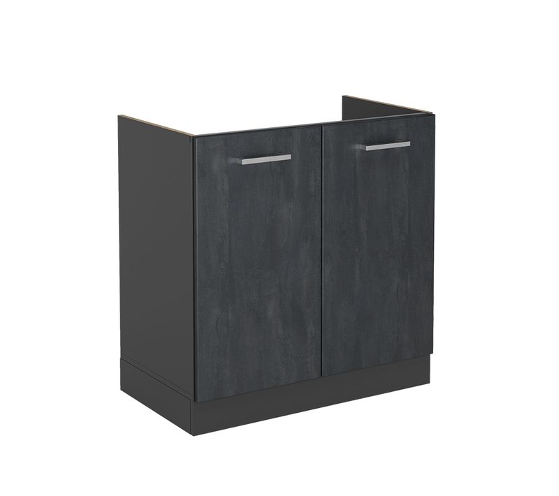 Meuble Bas Sous-évier R-line 47478 Béton Noir 80cm Sans Pt