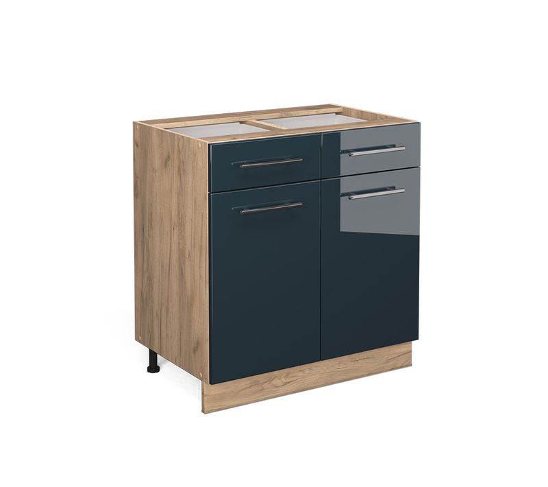 Meuble Cuisine Fame-line 48860 Bleu Foncé Brillant 80cm Sans Pt