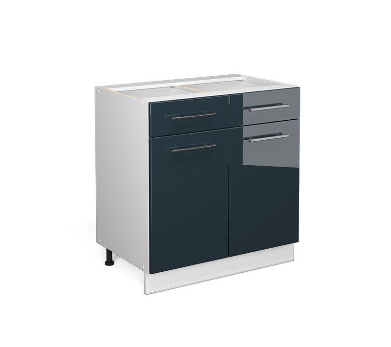 Meuble Cuisine Fame-line 49697 Bleu Foncé Brillant 80cm Sans Pt