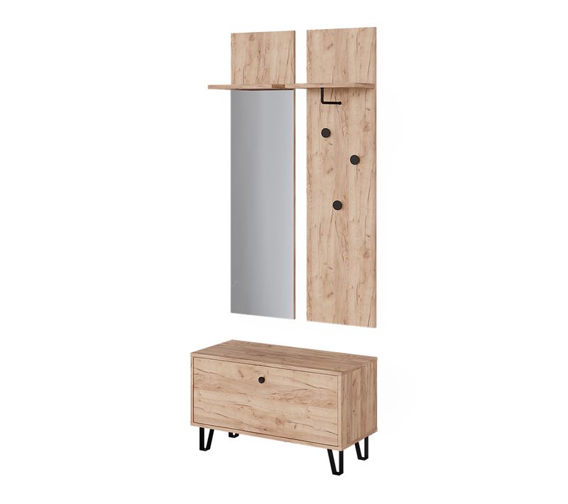 Ensemble Vestiaire Siri 52060 Chêne Doré Avec Portemanteau Mural Et Banc à Chaussures