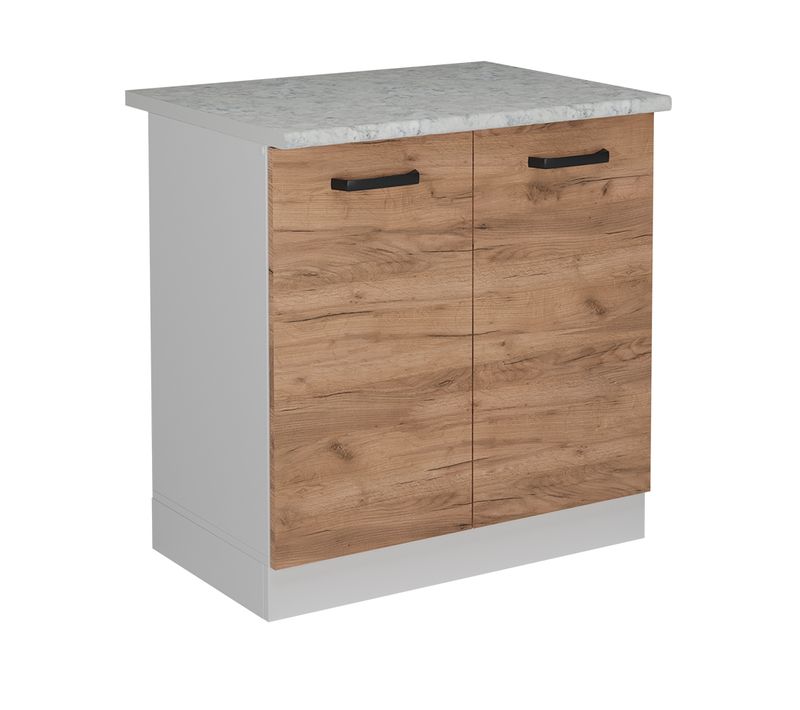 Meuble Bas Sous-évier R-line 52292 Chêne De Force Doré 80cm Pt Marbre