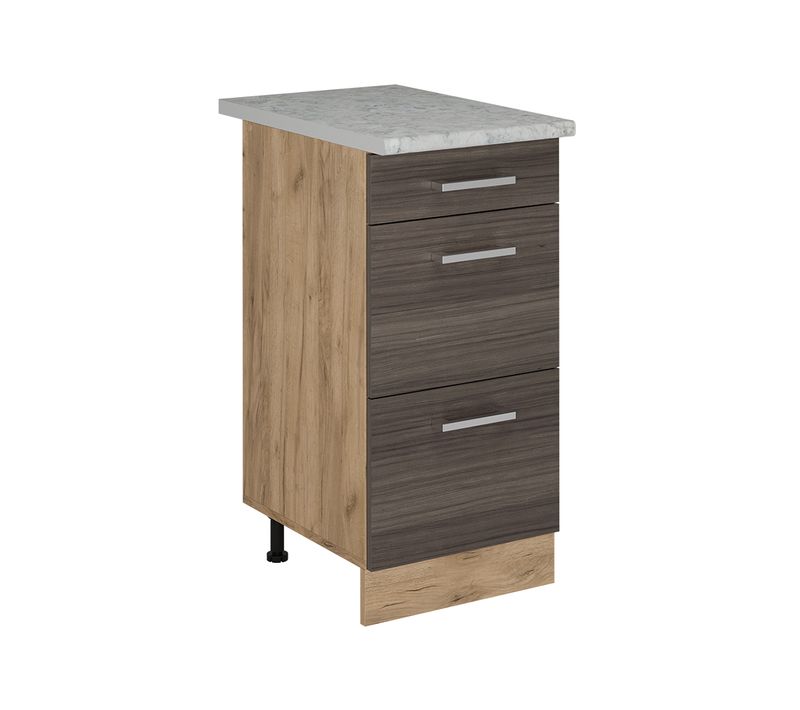 Meuble Cuisine R-line 53447 Gris Noble 40cm Avec Tiroirs, Ap Marbre