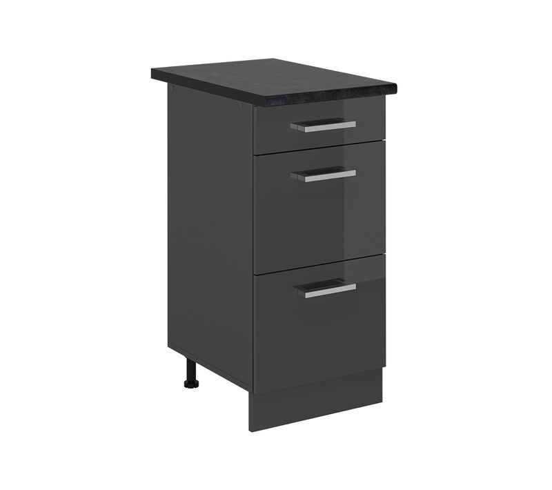 Meuble Cuisine R-line 54042 Anthracite Haute Brillance 40cm Avec Tiroirs, Pt Anthracite
