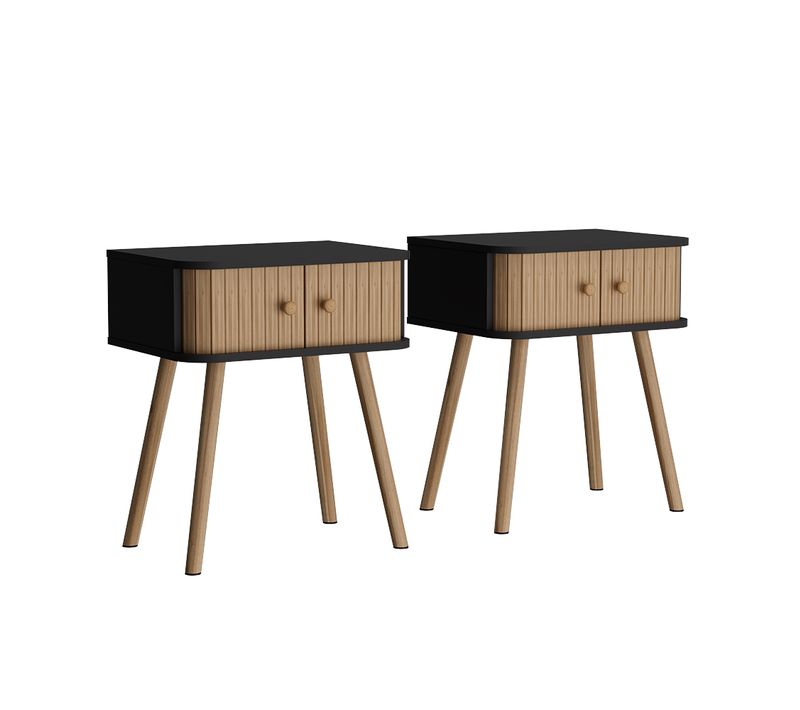Table De Chevet Germo 54230 Anthracite/bambou Lot De 2