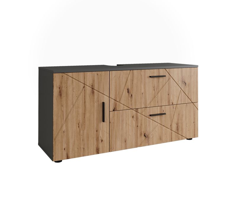 Meuble Sous Vasque Irma 54779 Anthracite/artisan 120.1x60.6cm Avec 2 Tiroirs Et 1 Porte