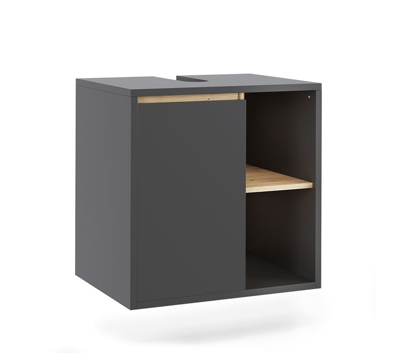 Meuble Sous Lavabo Viola 54865 Gris/artisan 60x60cm Avec Étagères Ouvertes