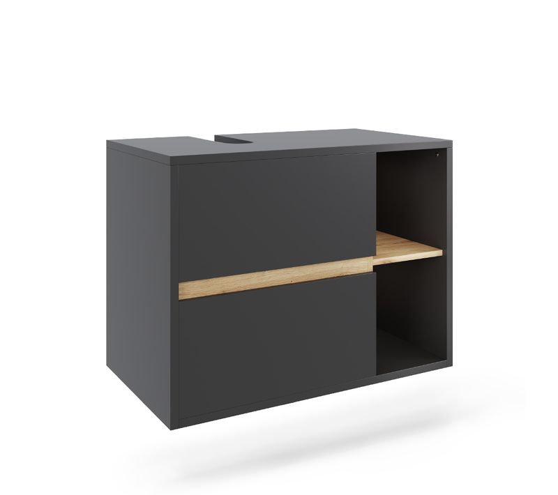 Meuble Sous Vasque Viola 54869 Gris/artisan 80x60cm Avec 2 Tiroirs