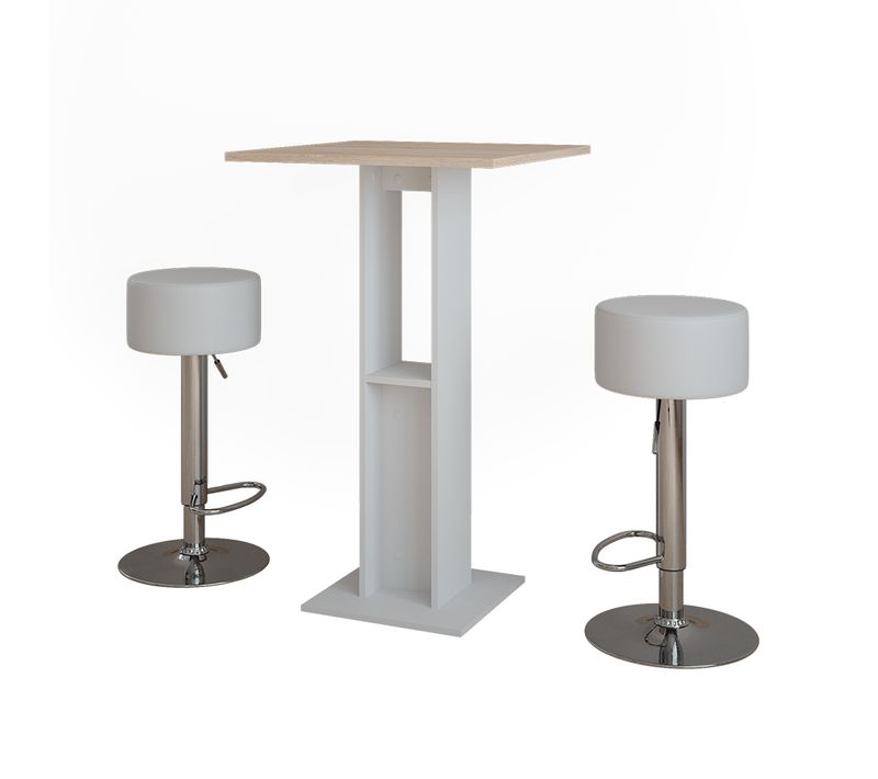 Set De Table De Bar Repose 55733 Blanc/sonoma 65x65cm Avec 2 Tabourets De Bar