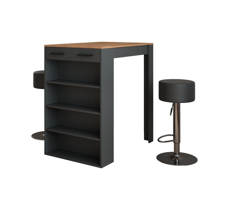 Set De Table De Bar Repose 55715 Chêne Doré/anthracite 67x100cm Avec 2 Tabourets De Bar