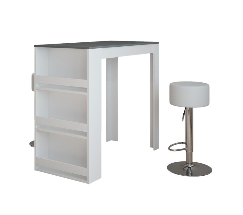 Set De Table De Bar Repose 55722 Blanc/anthracite 57x117cm Avec 2 Tabourets De Bar
