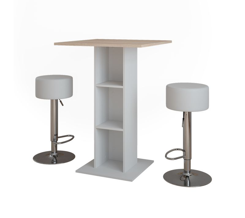 Set De Table De Bar Repose 55728 Blanc/sonoma 75x75cm Avec 2 Tabourets De Bar