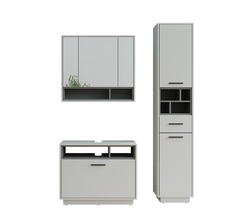 Ensemble De Meubles De Salle De Bains Beatrice 55793 Gris/anthracite 3 Pièces Avec Armoire Haute