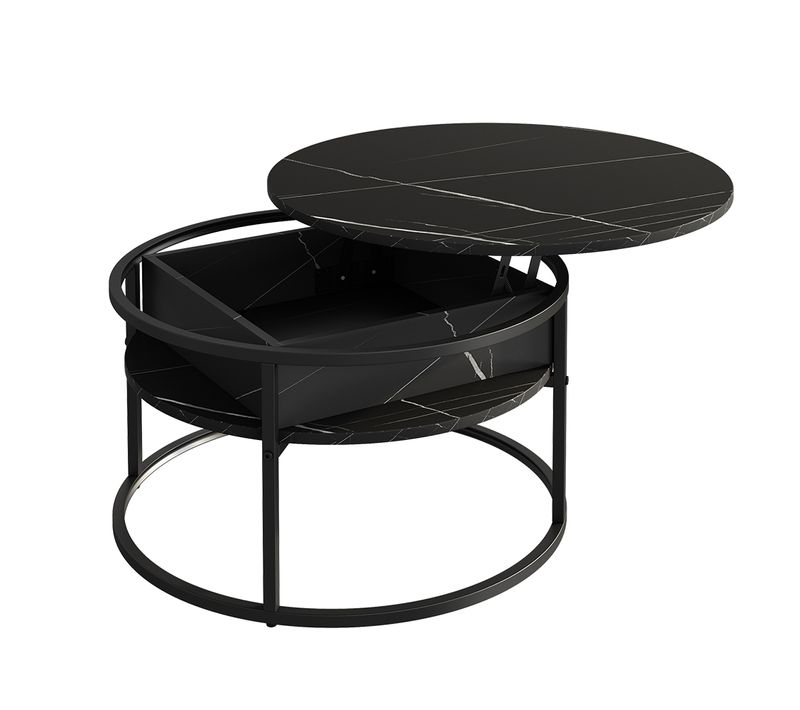 Table Basse Marlo 55941 Noir/marbre Blanc 77x77cm