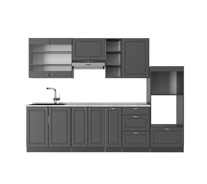 Cuisine Fame-line 56811 Anthrazit-gold Landhaus 280cm , Pt Marbre