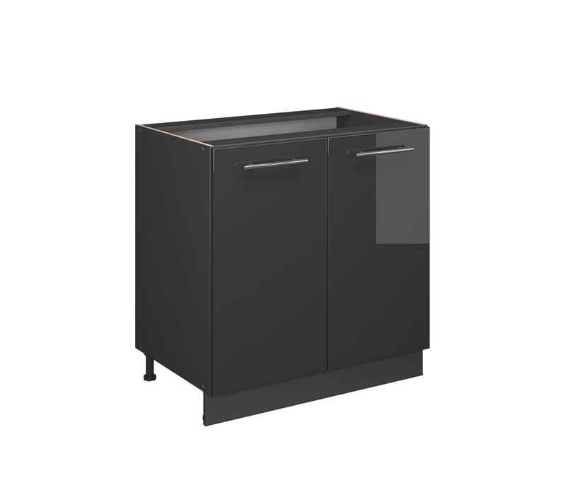 Meuble Bas Sous-évier Fame-line 57059 Anthracite Haute Brillance 80cm Avec Étagère, Sans Pt