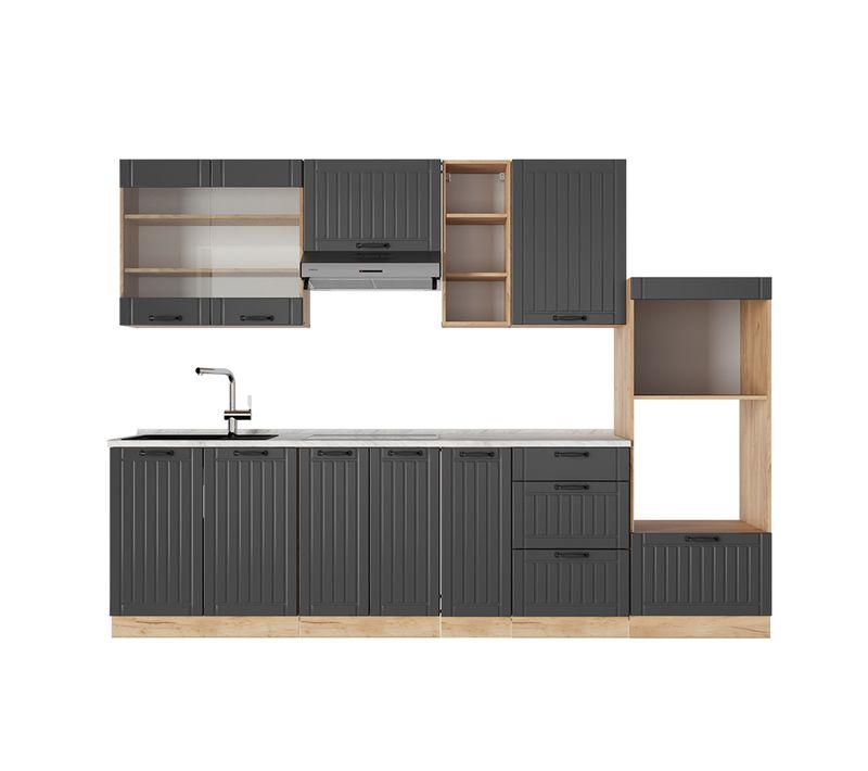 Cuisine Fame-line 57125 Gris Foncé 280cm , Pt Marbre