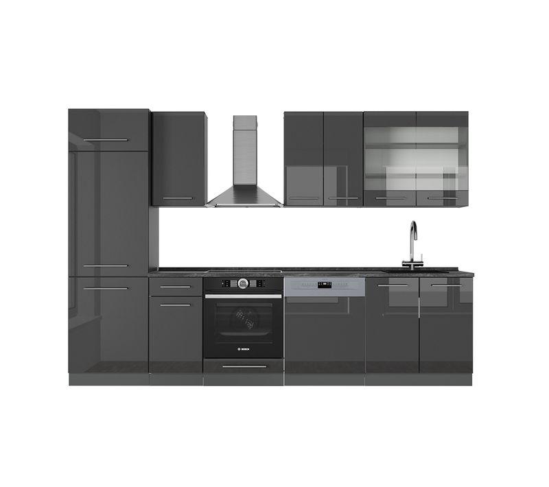 Cuisine Fame-line 57130 Anthracite Haute Brillance 300cm Sans Pt