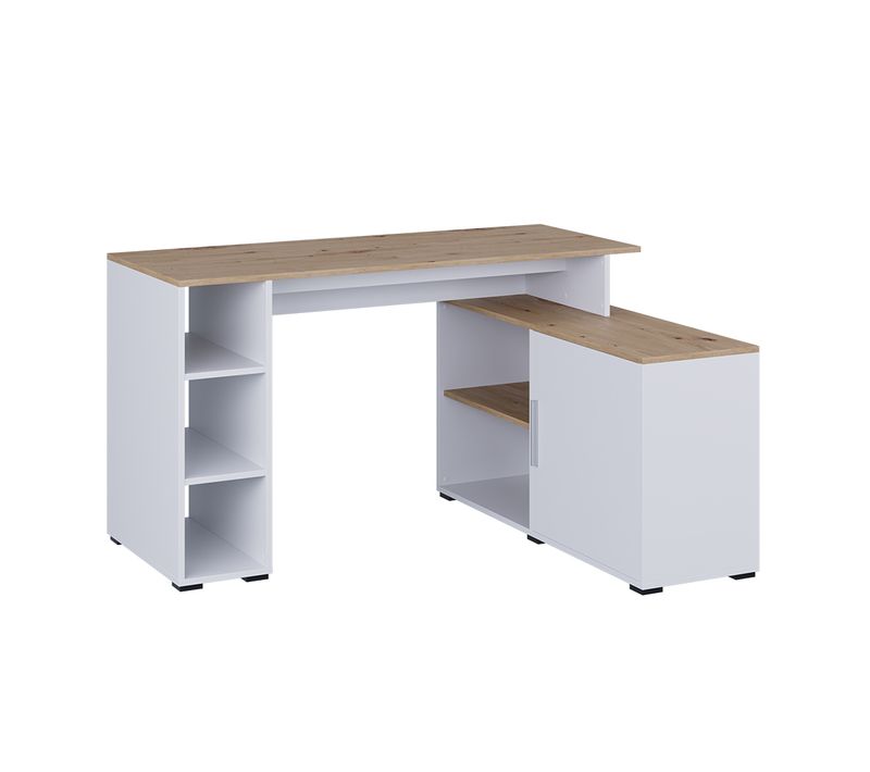 Bureau Dangle Rudy 57324 Blanc/artisan 135x110cm Avec Des Étagères